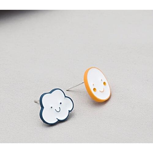 U-Magical Korean Stylish Asymmetric Cloud Smile Face Stud Earrings for Women Irregular Geometric Earrings Jewellery Pendientes