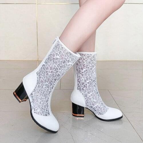 2019 Hollow Boots Shoes Breathable Knit Line Mesh Korean High Summer Women Boots Woman Net Surface Shoes Woman