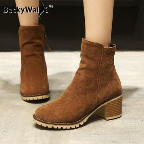 2021 Fashion Shoes Winter Women Boots Suede Concise High Heels Ankle Boots for Women Woman Thick-Heeled botines mujer WSH3733