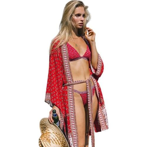 Floral Print Loose Beach Sun Protection Clothing Long Robe Bohemia Green Pink Women Summer 21 Fashion Clothes Feminina CX1487