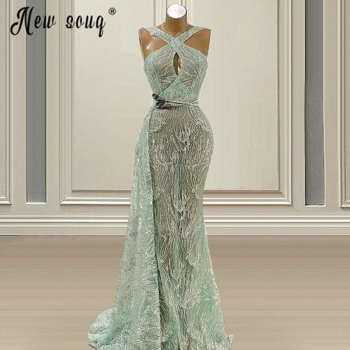Green Party Dress Cheap Formal Evening Gowns 2021 Abend kleider Mermaid Kaftans Vestidos De Festa With Free Belt