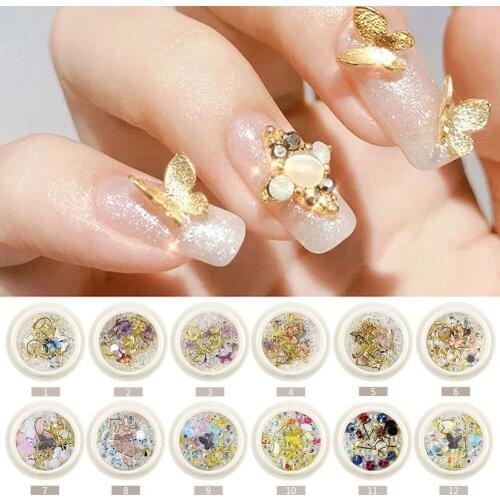 1Box Mixed Size Butterfly Nail Art Decorations Gold Silver Rivet Studs 3D Ornament Shining Nail Art Design Decoration