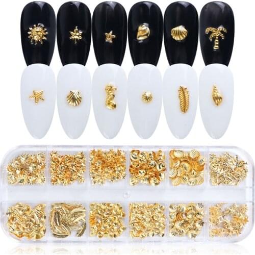 1 box Gold Silver Hollow 3D Mix Hollow Metal Frame Nail Art Decorations Gold Rivet Nail Charm Manicure Accessories Studs