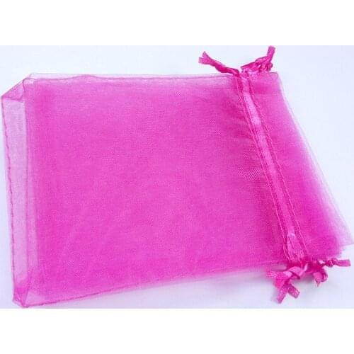 100pcs 9*12 Rose red small gift bags for jewelry/wedding/christmas/birthday Organza Bags with handles Packaging Yarn bag