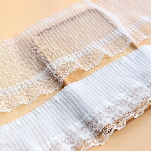 3Yds/lot 8.5cm/11cm wide New product white pleated organ wood ear embroidery lace tutu dress wedding accessories AC156