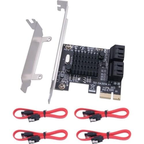 SATAIII Extender 6Gbps 4-Port Expansion Card PCI-E 1X to SATA3.0 IPFS Hard Drive Riser Card with 4 Sata Cable