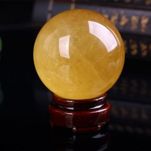 40mm Natural Citrine Calcite Quartz Crystal Sphere Ball Home Feng Shui Decor Whithout Base