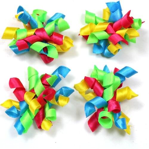60pcs Easter Pet Puppy Dog Cat Hair Bows Hair Accessory with Rubber Bands Rainbow Volumes Ribbon Bows Dog Grooming Pet Supplies