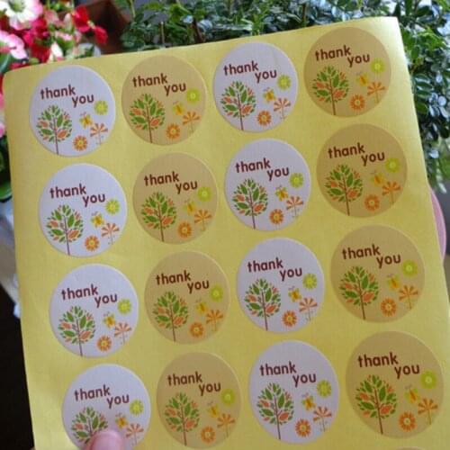 Free Shipping 1200pcs/Lot Round Small Tree Thank you Sealing Stickers Cookies Packaging Sealing Sticker DIY Sticker labels