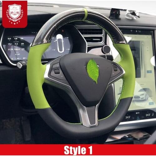 For Tesla Model 3 S X steering wheel cover Premium durable leather hand-stitched carbon fiber leather grip cover car accessories