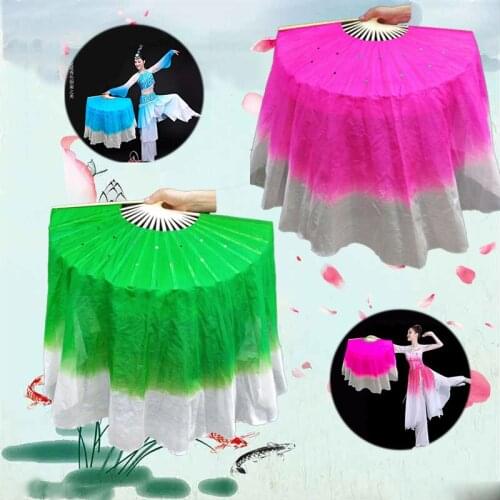 Cheap big size 81cm(31.8") Oriental Dance Fan Veils 2 sides Gradient Color hand-dyed Chinese Traditional short Fans Polyester
