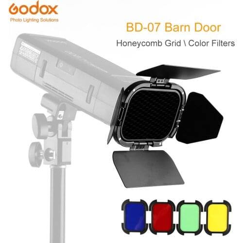 Godox BD-07 Barn Door with Detachable Honeycomb Grid and 4 Color Gel Filters for Godox AD200 Pocket Speedlite