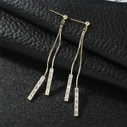 Double-layers Tassel Earrings for Women Crystal Pendants Female Drop Earrings Long Earrings boucle d’oreille