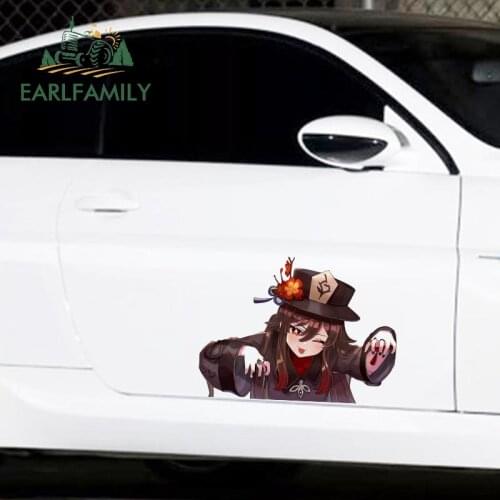 EARLFAMILY 43cm x 31.1cm for Genshin Impact Hu tao Hutao Car Assessoires Stickers Vinyl DIY Decal Sunscreen Cartoon Decoration