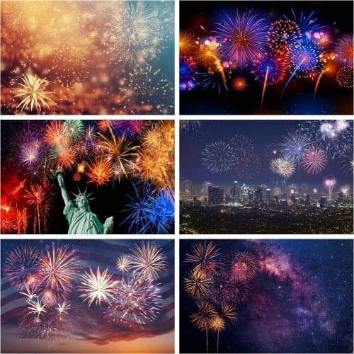 Laeacco Colorful Fireworks Celebrate Happy New Year Birthday Portrait Photo Background Photographic Backdrop For Photo Studio