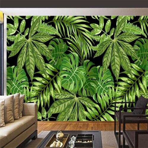 Southeast Asian Style Green Palm Leaf Art Mural Wall Production Wallpaper Mural Custom Photo Wall