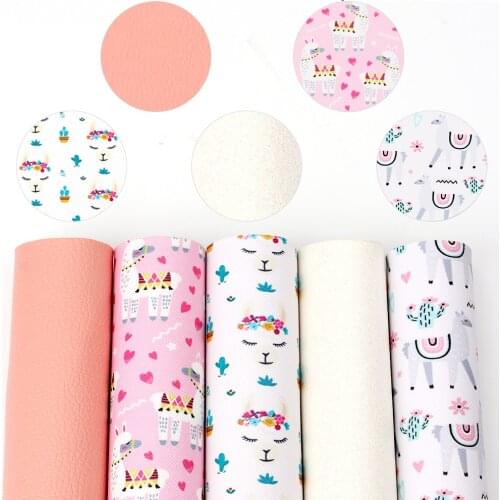 IBOWS 5pcs 22*30cm Faux Synthetic Leather Fabric For Needlework Alpaca Printed Sheets DIY HairBows Apparel Home Decor Sewing