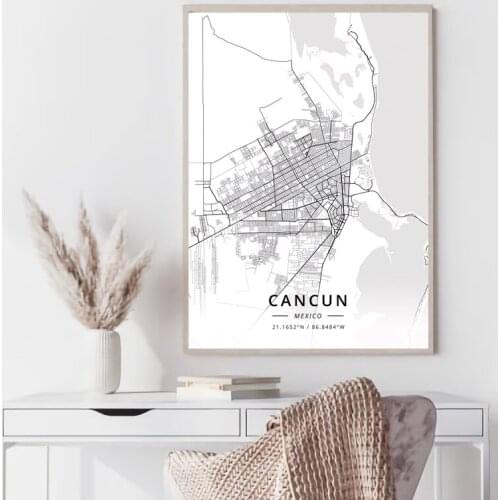 Mexico City World map Cancun Guadalajara Merida Mexico City black and white map poster print unframe poster office decoration
