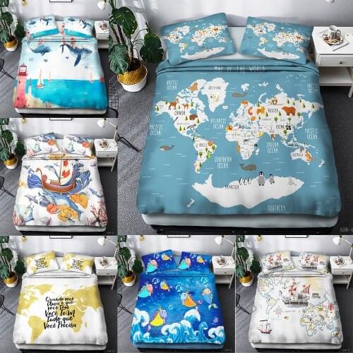 Navigation Ship Map Ocean Style Bedding Set Single Twin Double Queen King Duvet Cover 3D Digital Print Quilt Set Soft Cotton