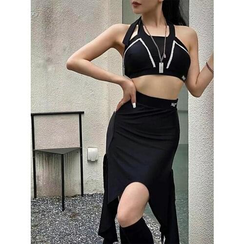 Latin Dance Costumes Sling Top With Chest Pads Split Skirts Chacha Samba Tango Latin Dance Performance Costumes Dress DN9093