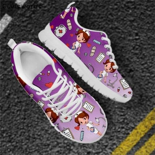 ELVISWORDS Fairy Nurse Doctor Print Leisure Lace-up Sneaker Flats for Women Fashion Comfortable Ladies Sports Shoes Footwear