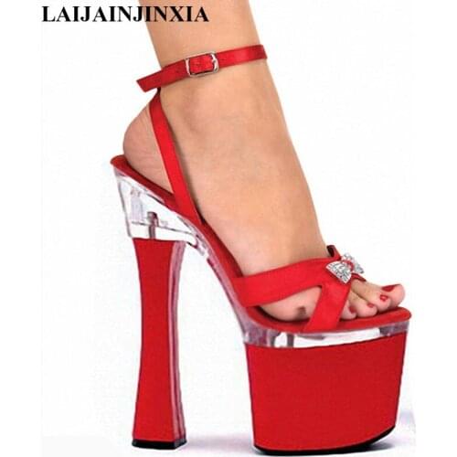 LAIJIANJINXIA New Red Elegant Wedding Shoes Ankle Strap Fashion Comfortable Thick Heel Sandals 18cm High-Heeled Shoes Platforms