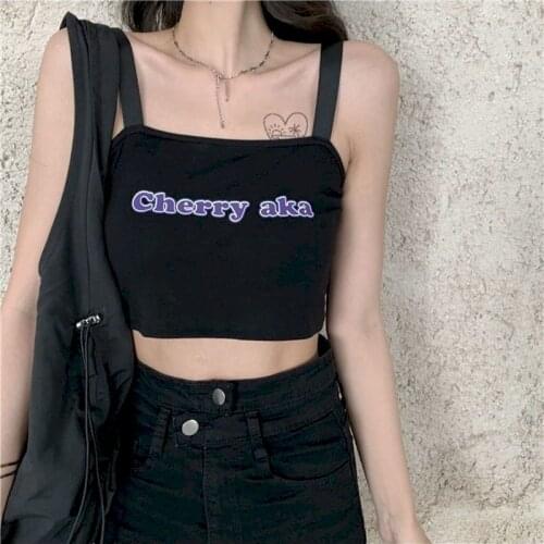 Tank top vest women inner wear base summer kawaii girly style 2021 new short sleeveless cherry print corset top navel all-match