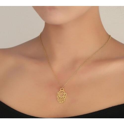 Cute Stainless Steel Baby Angel Pendant Necklaces Cutout Fairy Angel Charm Lovely Guardian Jewelry for Her