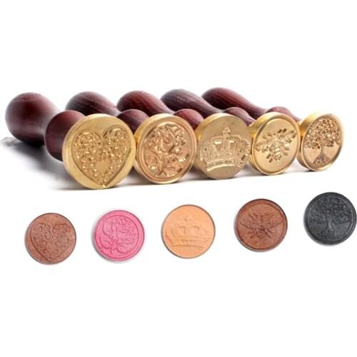 Fashion Rose Sealing Wax Stamp Round Brass Wax Stamp Wedding Greeting Card Seal DIY Seal Animal Plant Lacquered Seal With Handle