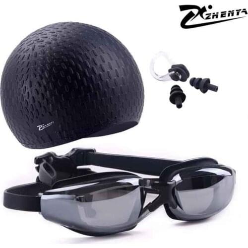 Swimming cap Men women prescription goggles myopia Silicone natacion Waterproof hat piscina diving earplug set Diving glasses