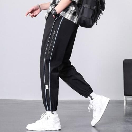 Mens spring loose, Korean fashion, versatile casual pants, striped ruffian and handsome brand sports Leggings