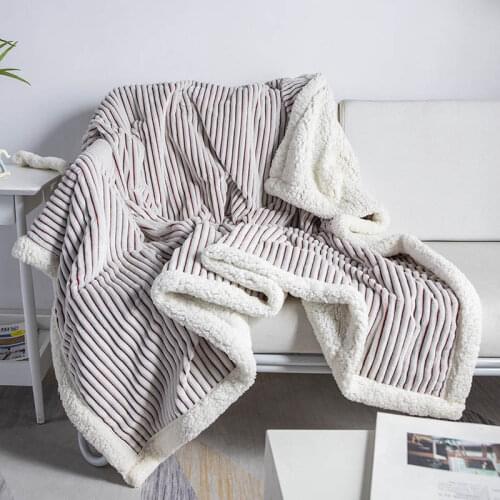 Lamb Cashmere Soft Blanket Warm Striped Bedding Sherpa Plaid Baby Receiving Blankets Outdoor Camping Rugs