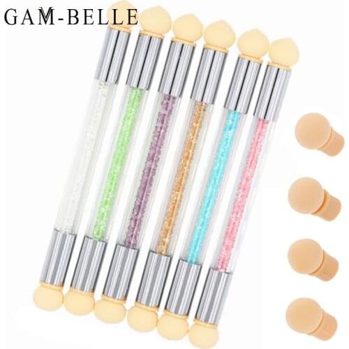 GAM-BELLE 1 Set Nail Blooming Pen Double-ended Nail Art Gradient Pen Acrylic Glitter Powder Brush 6 Sponge Head Nail Brush Set