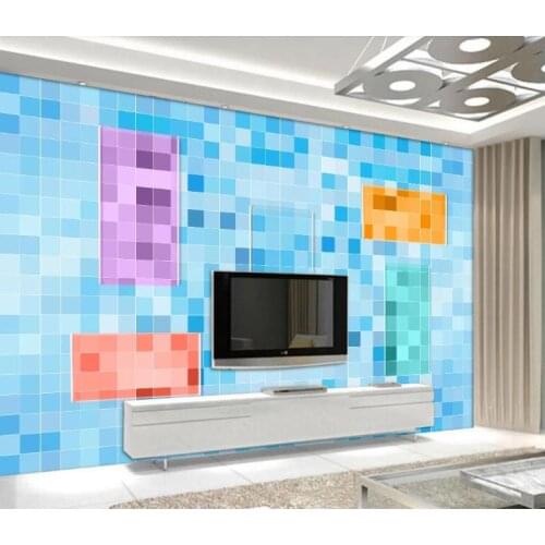 Wall paper 3d mural custom living room bedroom Nordic geometric square crystal glass TV background wall 3D Wallpaper