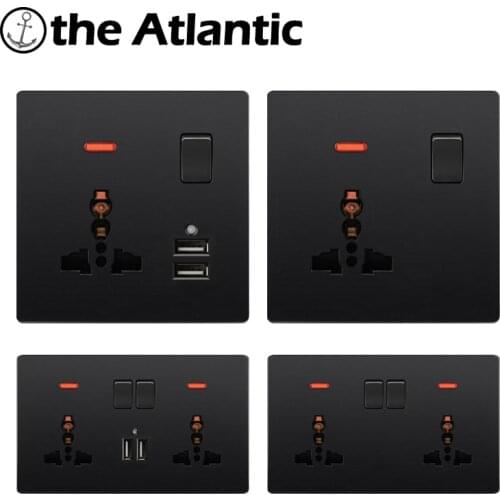 Wall Power Universal Socket 3 Pins USB Charger Port LED Indicator Black Plastic Single Double 86 146 Type Outlet DE EU FR UK