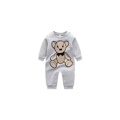 New 2021 fashion style newborn baby clothes plaid striped cotton embroidery cartoon bear toddler boy girl romper 0-24 months