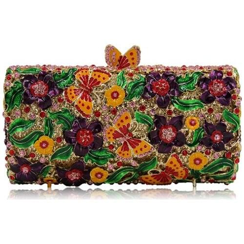 New Fashion Purple Day Clutches Handmade Appliques Flower Women Party Prom Chain Clutches Luxury Ladies Wedding Purse Female Bag