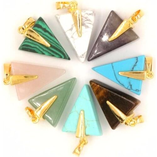 Wholesale 6pcs/lot Geometric Personality Colorful Natural Stone Triangle Crystal Collares Gems Stones Pendants Free Shipping