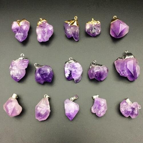 Healing Irregular Natural Stone Pendant Necklace Brazil purple Crystal Random shaped Stones Reiki Fashion Mineral Jewelry
