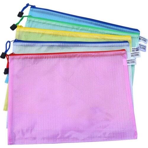 1pc Waterproof Plastic Grid Zipper File Folder Document Stationery Bag for Paper Document Holder Gel Pen Makeup Bag A3 A4 A5