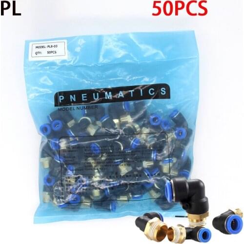 PL elbow 50-piece batch 4-m5 6-m5 air connector pneumatic connector quick connector 1/8" 1/4" 3/8" 1/2" external thread push in