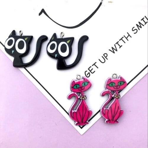 10pcs Flat back Resin cat and fox charms Jewelry necklace earring pendant keychain charms for DIY decoration gift