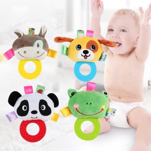 Childrens Soft Plush Monkey Panda Lion Dog Baby Rattles Hand Hanging Bed Stroller Teether Rattle Cellphones Baby Teether Toys