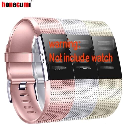 Honecumi Wrist Band For Fitbit Charge 2 TPU Watchband Accessory Wrist Strap For Fitbit Charge 2 Rose Gold/Silver Bracelet