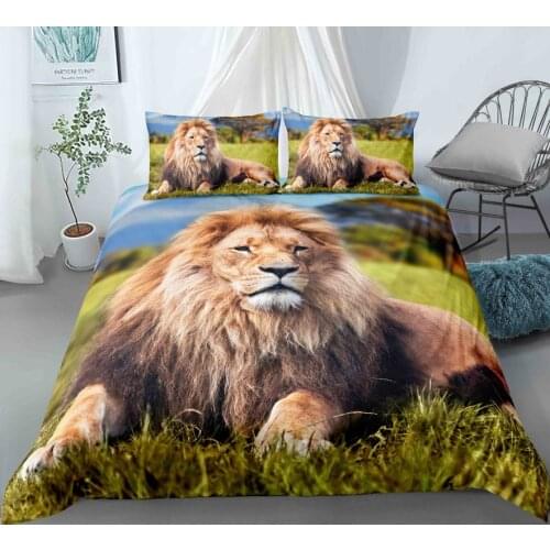 Luxury Lion Printed Home Living 2/3Pcs Comfortable Duvet Cover Set Pillow Case Bedding Sets EU/US/AU/UK Size