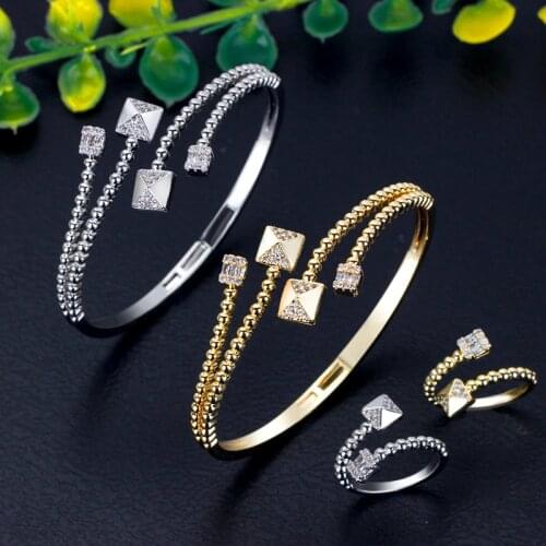 BrideTalk luxury Unique African Bangle Ring Set Jewelry Sets For Women Wedding Cubic Zircon Crystal CZ Dubai Bridal Jewelry Set
