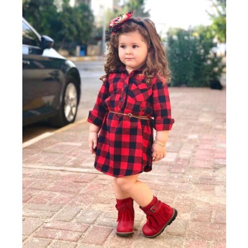 0-5T Christmas Toddler Newborn Kids Baby Girls Dress Red Plaid Cotton Princess Party Long Sleeve Dress Clothes Girl