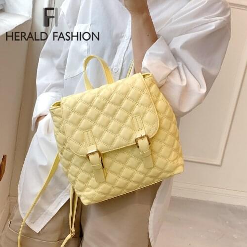 Quality PU Leather Solid Color Back Pack For Women Small Lattice Backpack School Bags For Teenagers Girls Luxury Backpacks