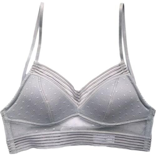 Y166 Womens Sexy Deep U Low Back Lace Bralette Thin Cup Polka Dot Bustier Top Sheer Mesh Wireless Seamless Solid Underwear Bra