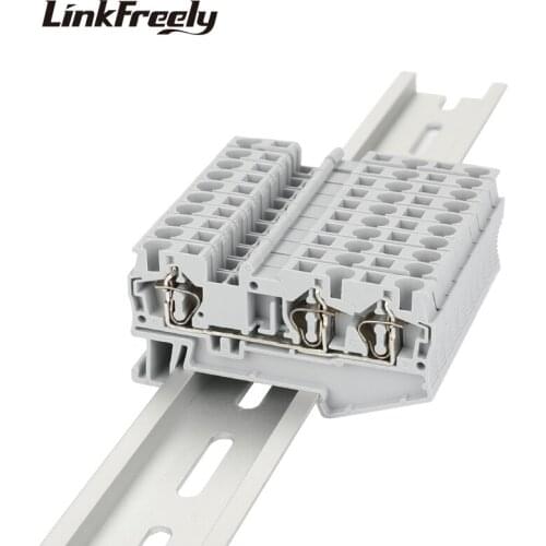 ST-4Twin 10pcs Plug-in Type Spring Electrical Wire Terminal Block Connector Din Rail 1IN 2OUT Wring Connection Terminantor